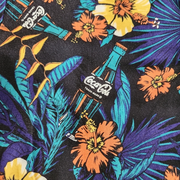 Coca-Cola Hawaiian Tropical Shirt Mens L Bright Hibiscus Floral Summer Beach VTG - Picture 3 of 9